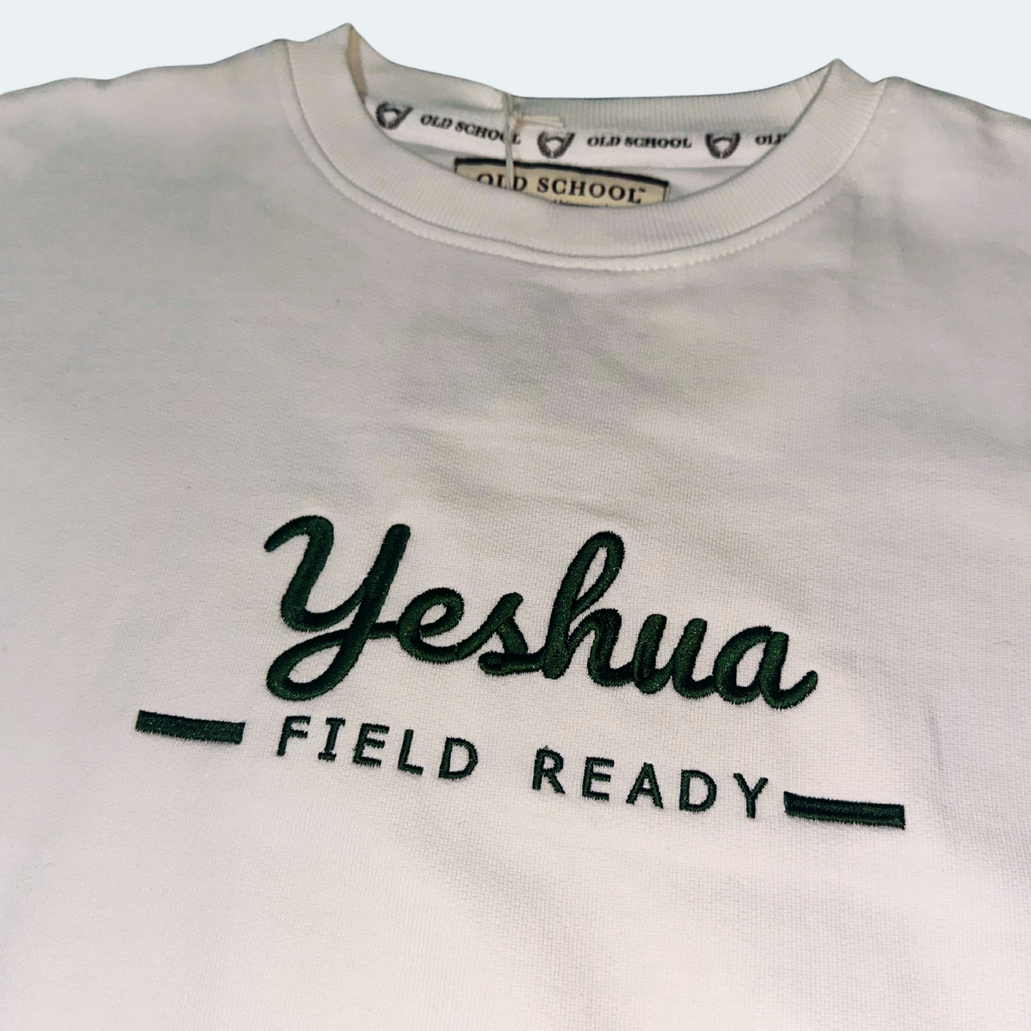 “Yeshua” Embroidered Premium Crew Neck – White