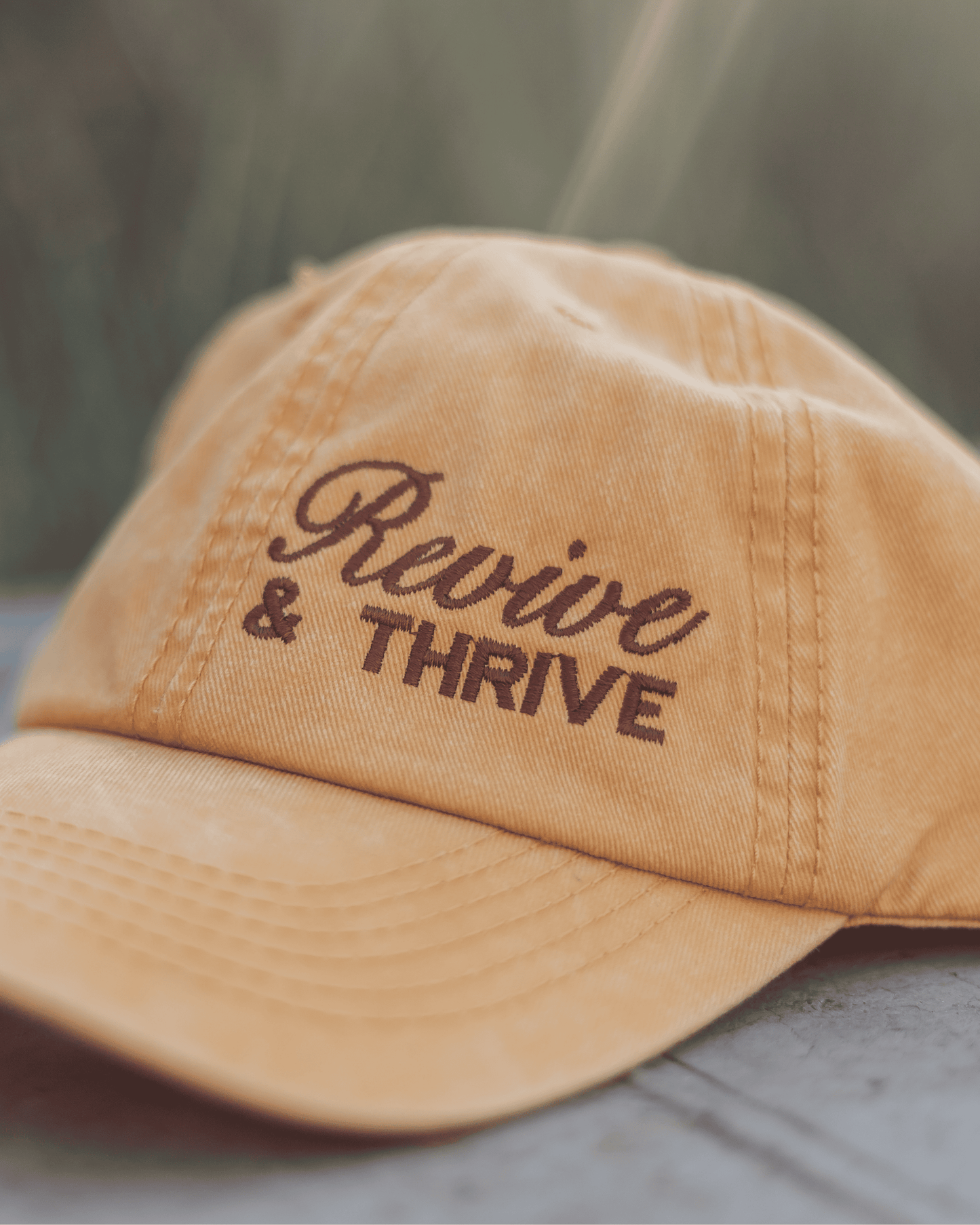 Revive and Thrive Embroidered Cap – Mustard