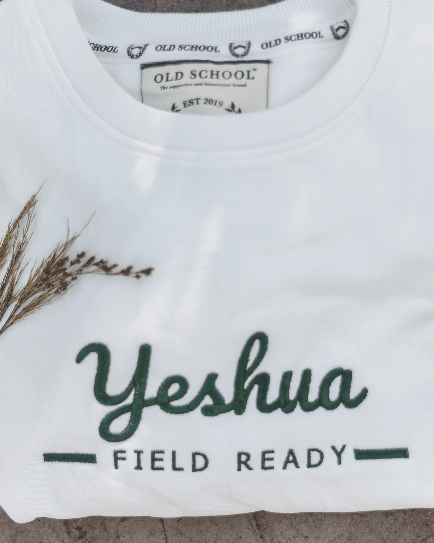 “Yeshua” Embroidered Premium Crew Neck – White